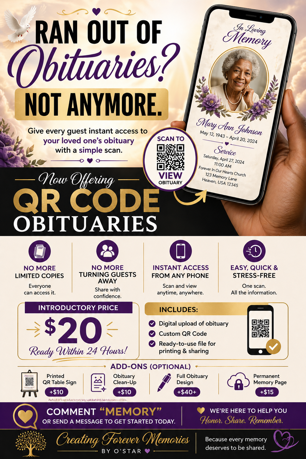 QR Code Obituary Service